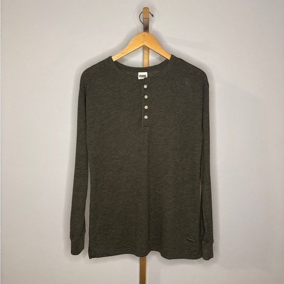 PINK Victoria's Secret Tops - PINK Victoria's Secret Heathered Olive Green Long Sleeve Top